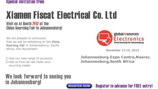 Pumunta si Fiscat sa Global Source Electronics sa Johannesburg Timog Aprika Nobyembre 11-19, 2014